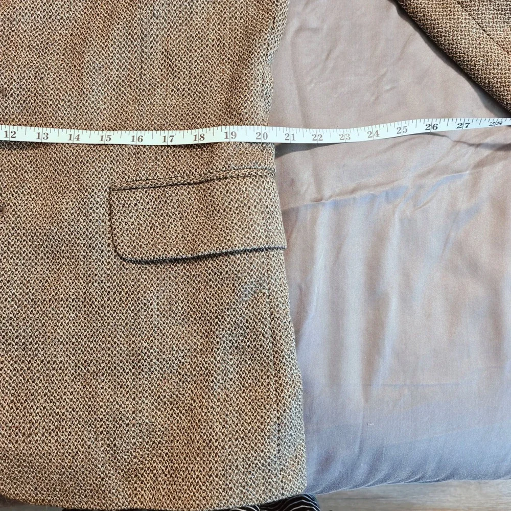 Oscar de la renta Classic Tweed Blazer Sport Coat Jacket Brown Tan Plaid‎ 41 R